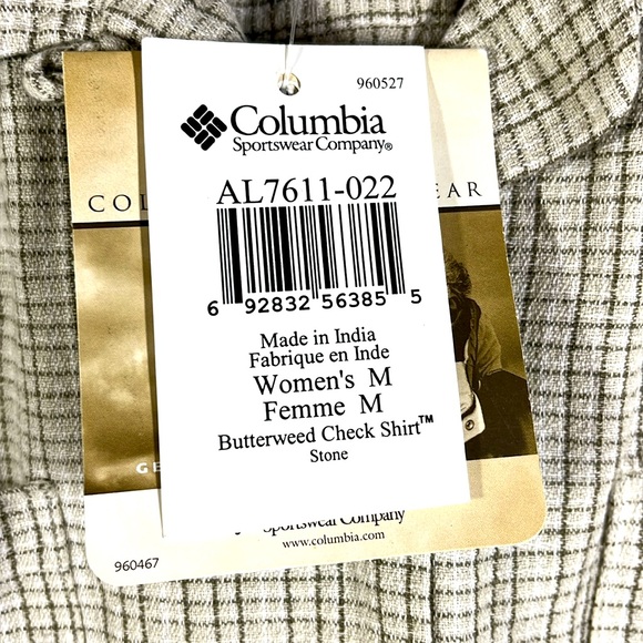 NWT Columbia Sportswear Women’s M Butterweed Check Button-Down SHIRT Stone Top - Picture 3 of 16